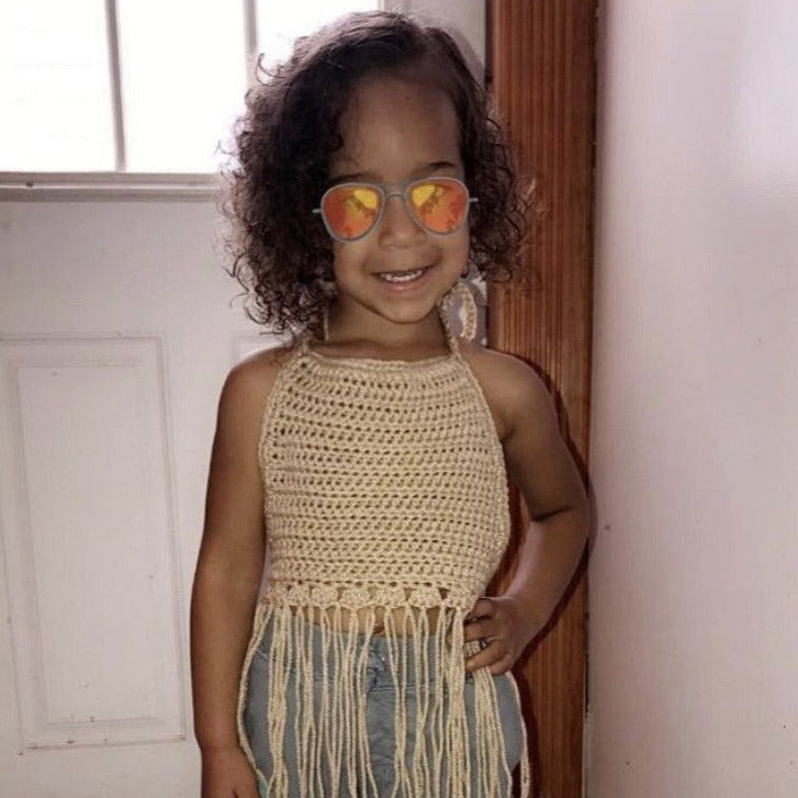 FRINGED COTTON CROCHET CROP TOP - KIDS