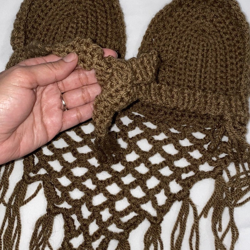 DIAMOND FRINGED CROCHET TOP - BROWN