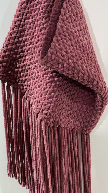 Mauve Pink handmade crochet fringed cowl