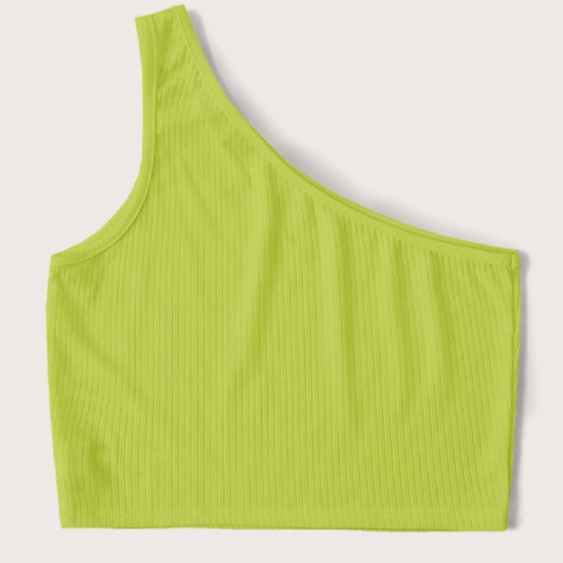 Camiseta Corta De Una Manga En Color Verde Brillante