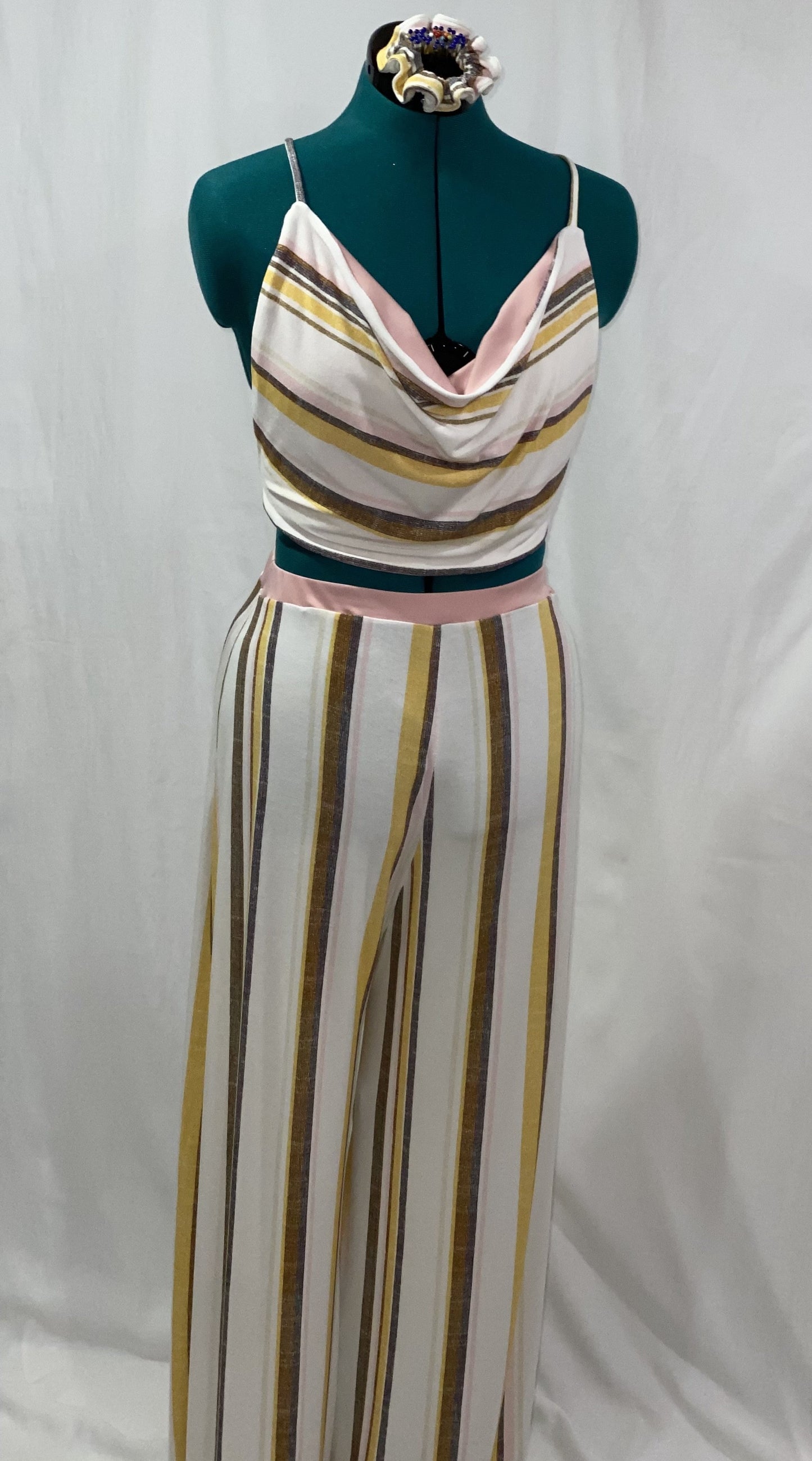 MULTI STRIPE WIDE LEG PANTS - TWO PIECE SET