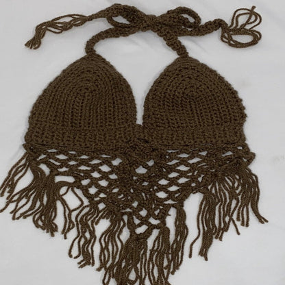 DIAMONDS FRINGED TOP - BROWN