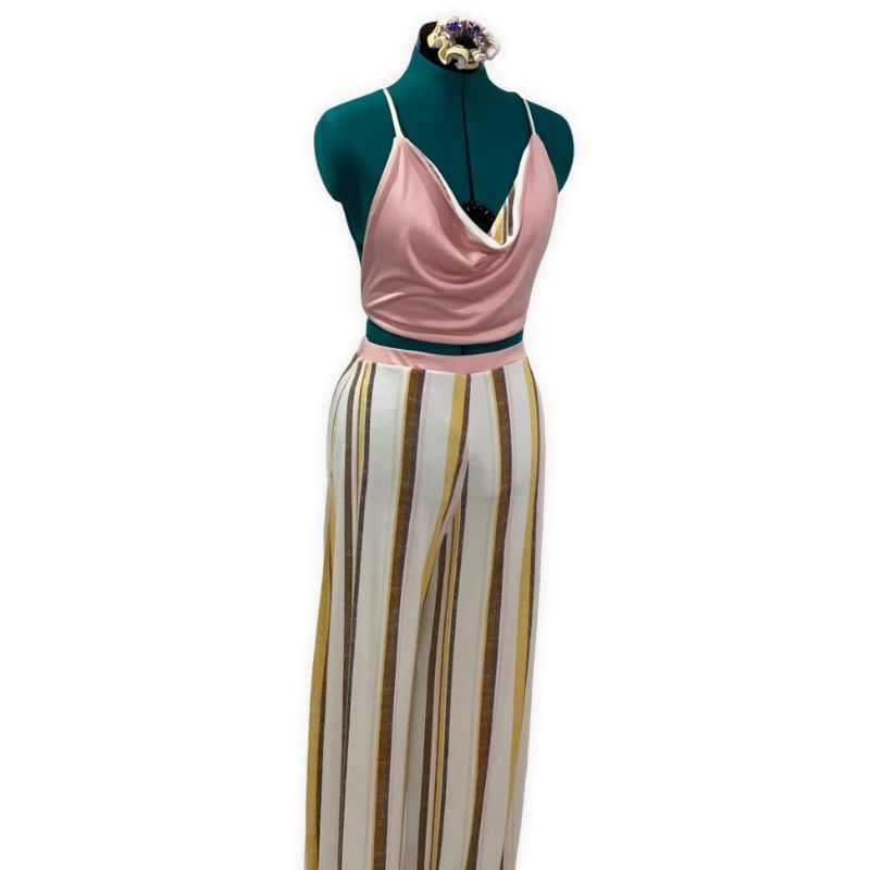 MULTI STRIPE WIDE LEG PANTS - TWO PIECE SET