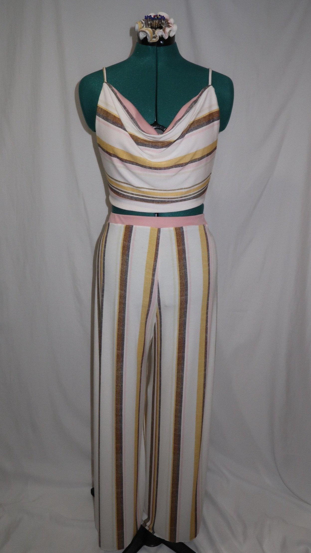 MULTI STRIPE WIDE LEG PANTS - TWO PIECE SET