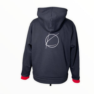 Black and Red Embroidered Reversible Unisex Hoodie