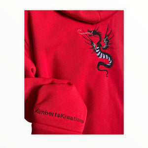 Black and Red Embroidered Reversible Unisex Hoodie