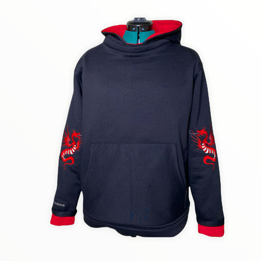 Black and Red Embroidered Reversible Unisex Hoodie
